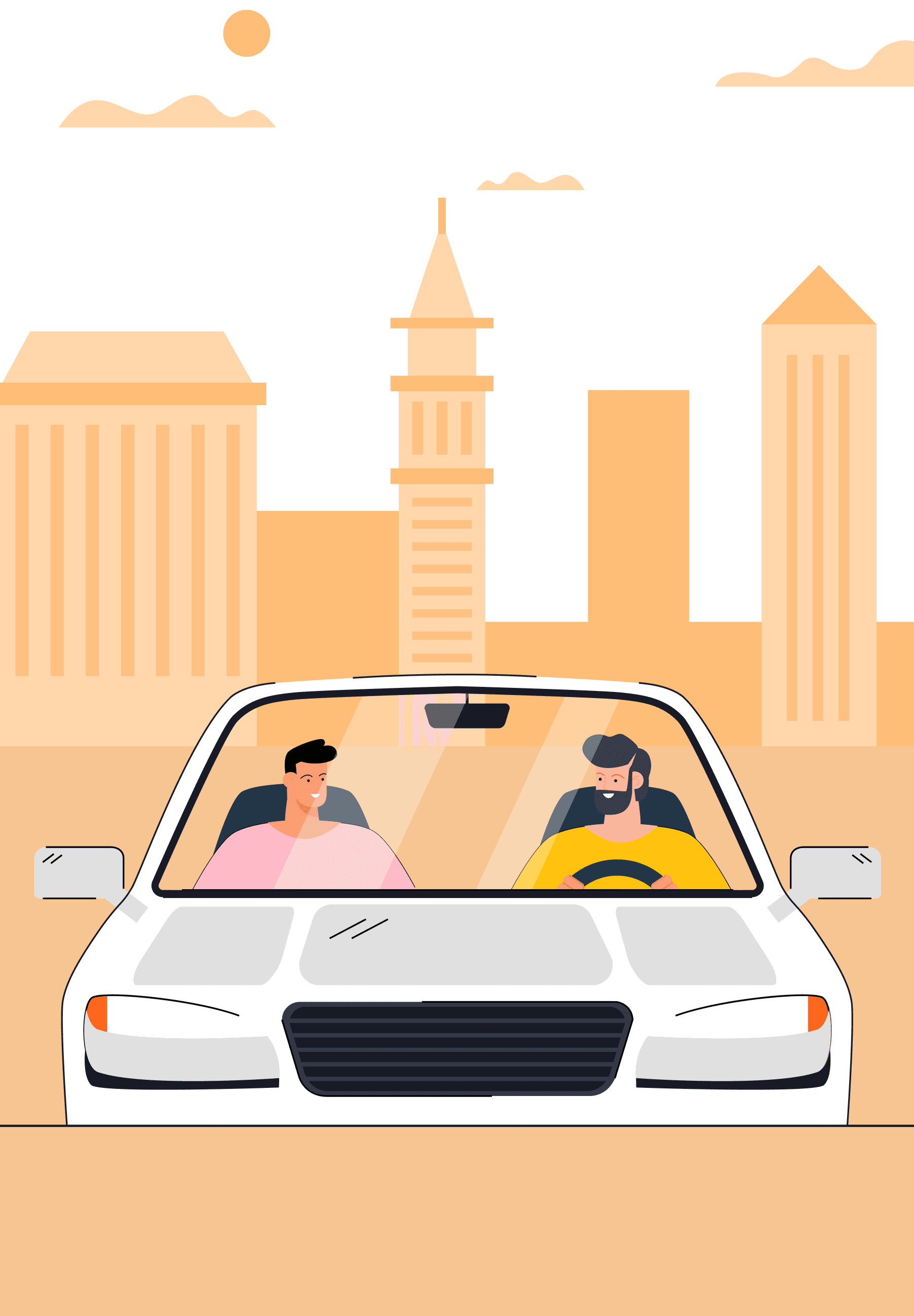 Illustration of a Zippy chauffeur driving a customer in her own car